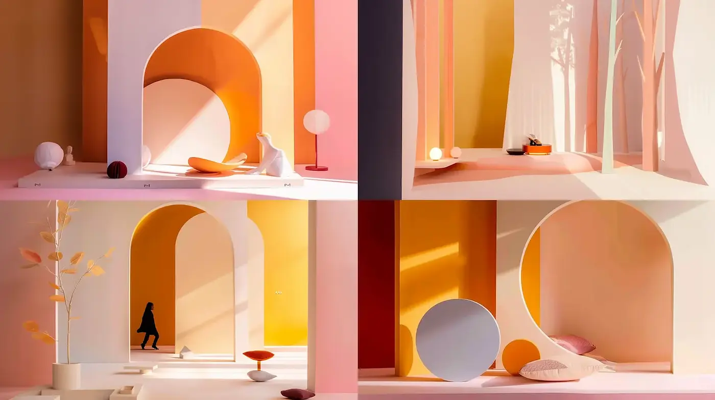 Contemporary Minimalist Architecture with Playful Color Accents - Midjourney sref style
