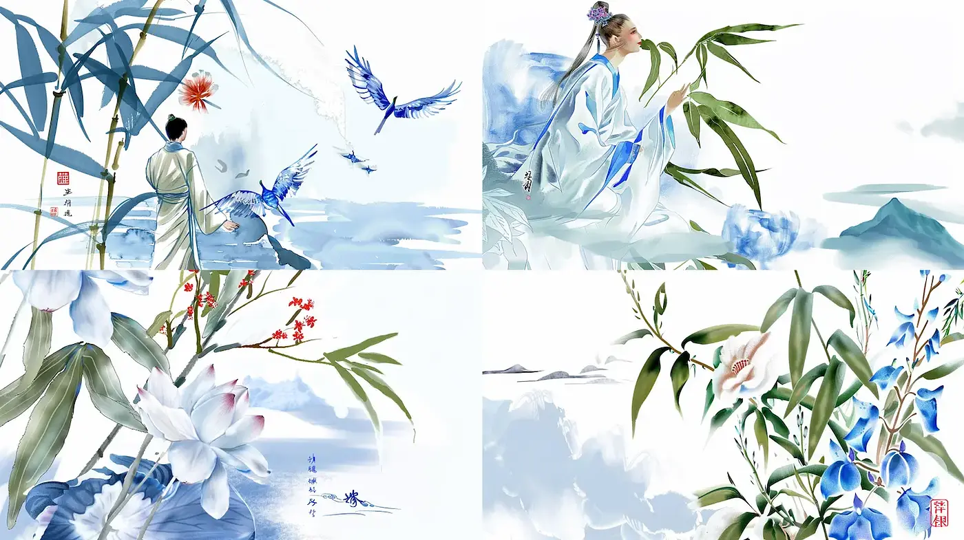 Elegant and Serene Watercolor Imagery with Nature and Ethereal Elements - Midjourney sref style