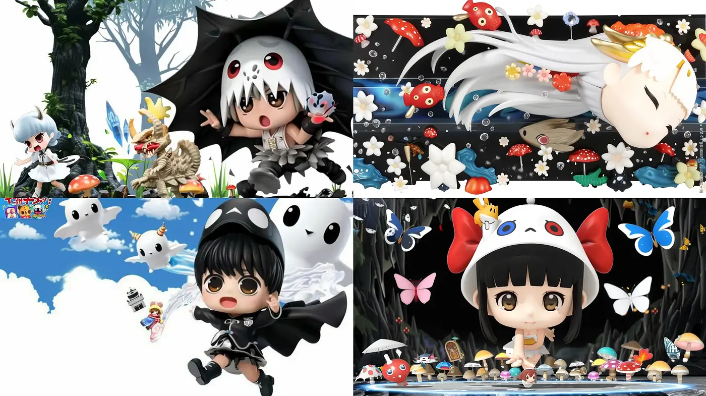Chibi Fantasy: Whimsical Anime-Inspired Art with Vibrant Mushroom Motifs - Midjourney sref style