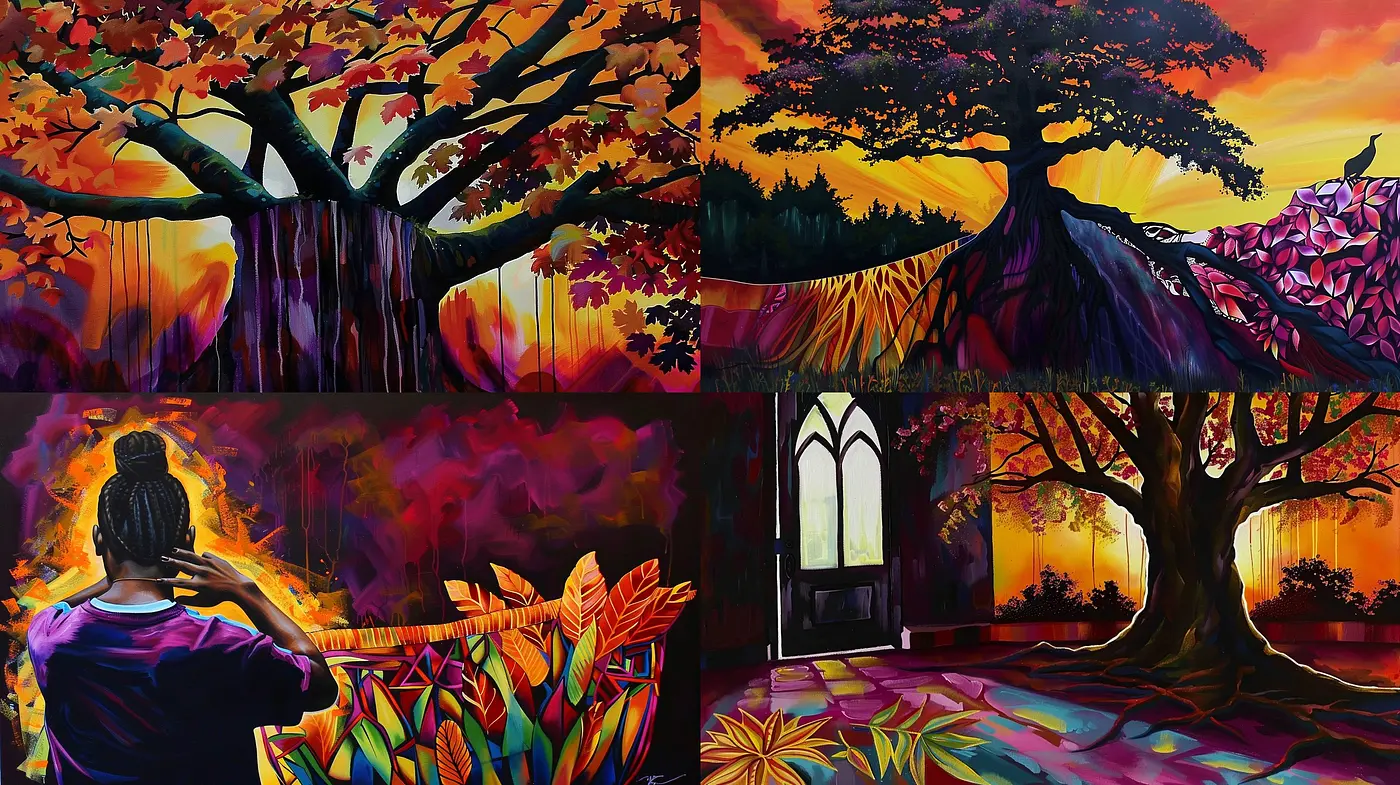 Vibrant Twilight Hues in Stylized Nature - Midjourney sref style