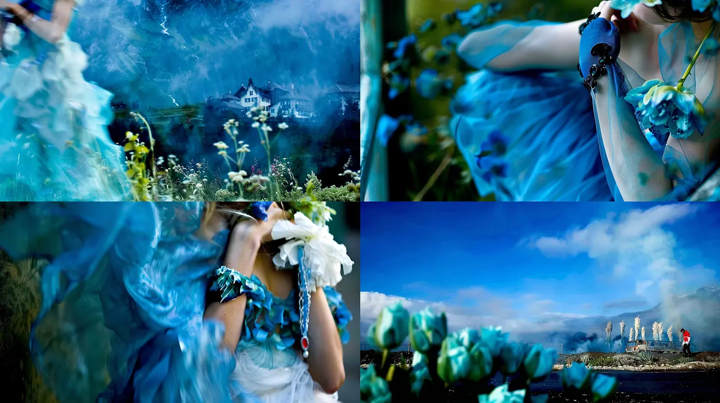 Ethereal Azure Dreamscapes: A Cross-Pollination of Impressionism and Surrealism - Midjourney sref style