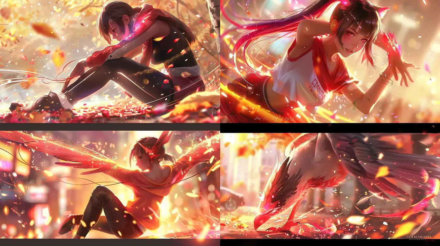 Vibrant Energetic Anime-Inspired Digital Artwork with Dynamic Compositions - Midjourney sref style