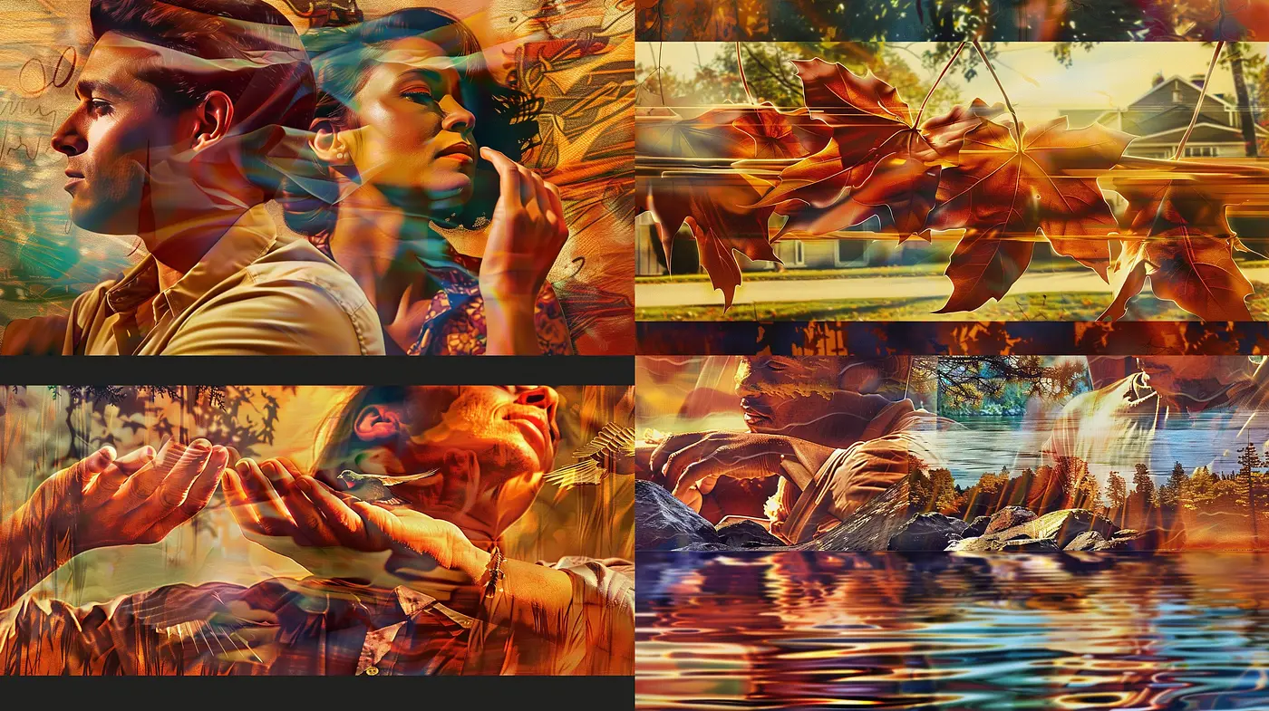 Autumnal Hues and Surrealist Overtones in Photomanipulation Art - Midjourney sref style