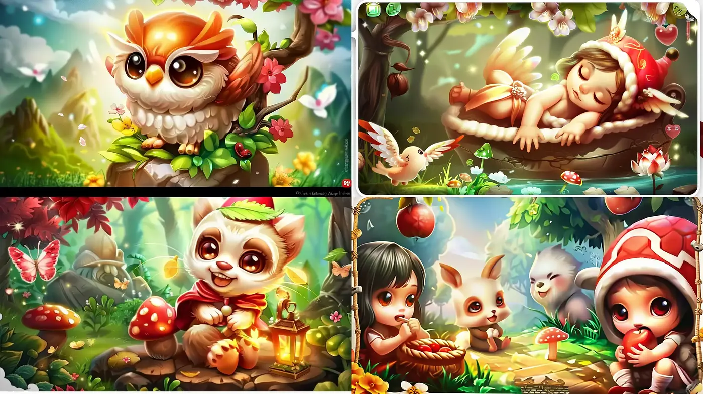 Enchanted Whimsy: A Journey Through Lush Fantastical Gardens with Charming Creatures - Midjourney sref style