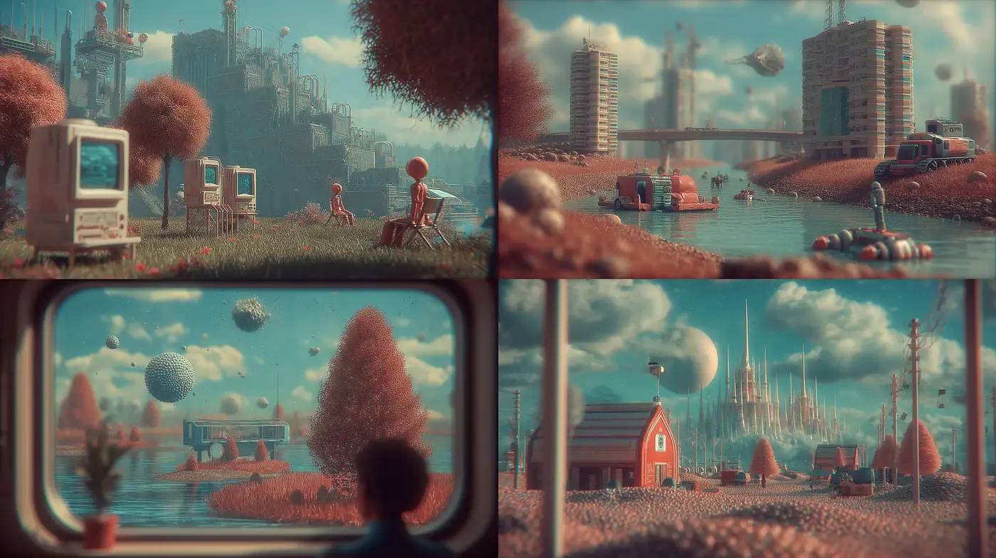 Dreamlike Retro-Futuristic Landscapes with Soft Textures and Muted Tones - Midjourney sref style