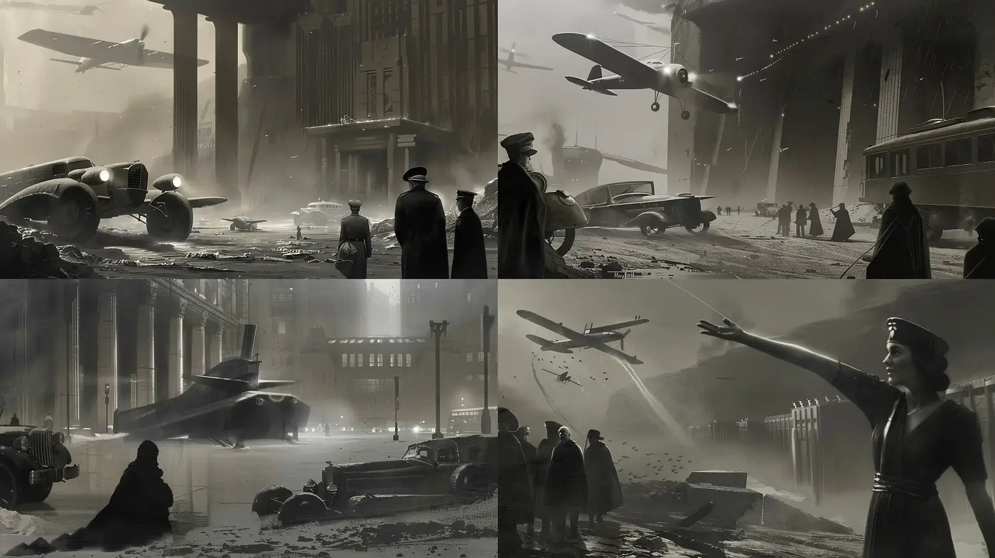 Monochromatic Retro-Futuristic Nostalgia Scenes - Midjourney sref style
