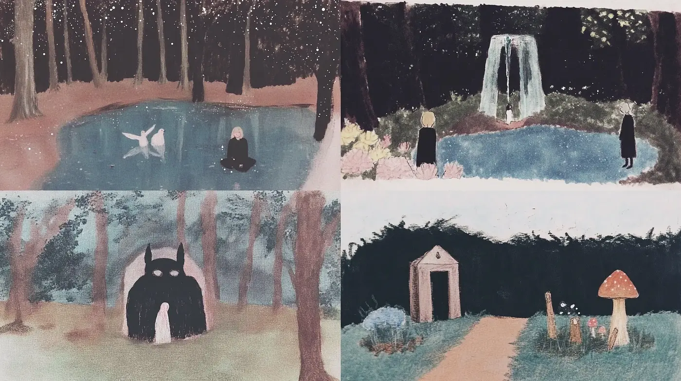 Whimsical Forest Enchantment: A Tranquil Exploration of Storybook Scenes - Midjourney sref style