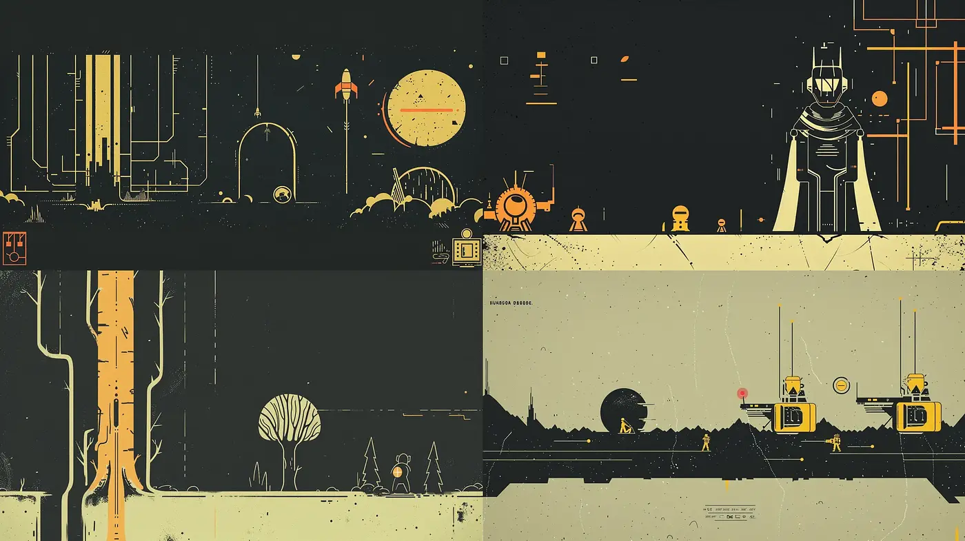 Retrofuturistic Dystopia with Sepia Contrast - Midjourney sref style