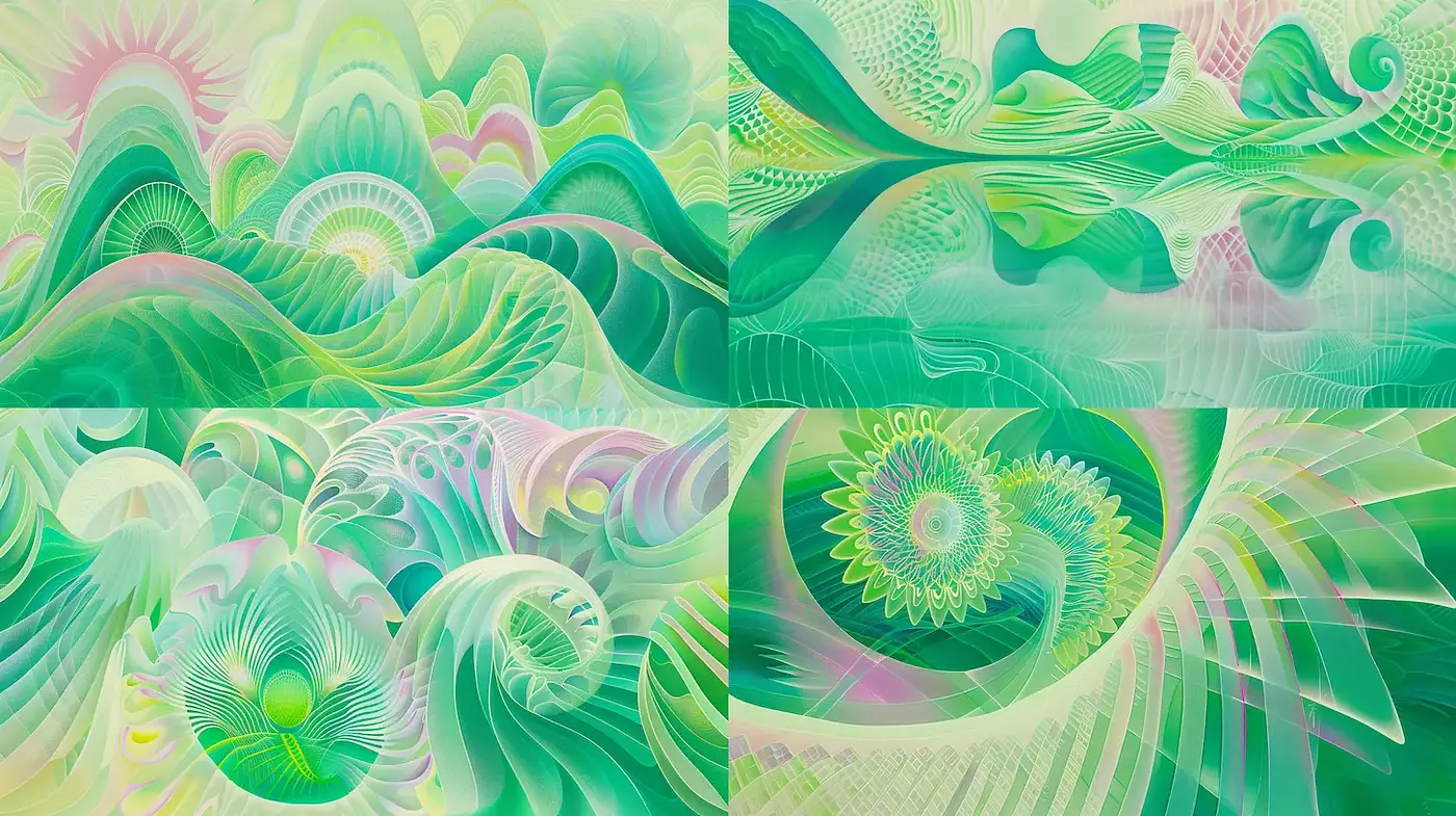 Lush and Dreamy Abstract Landscapes with Fluid Dynamics - Midjourney sref style
