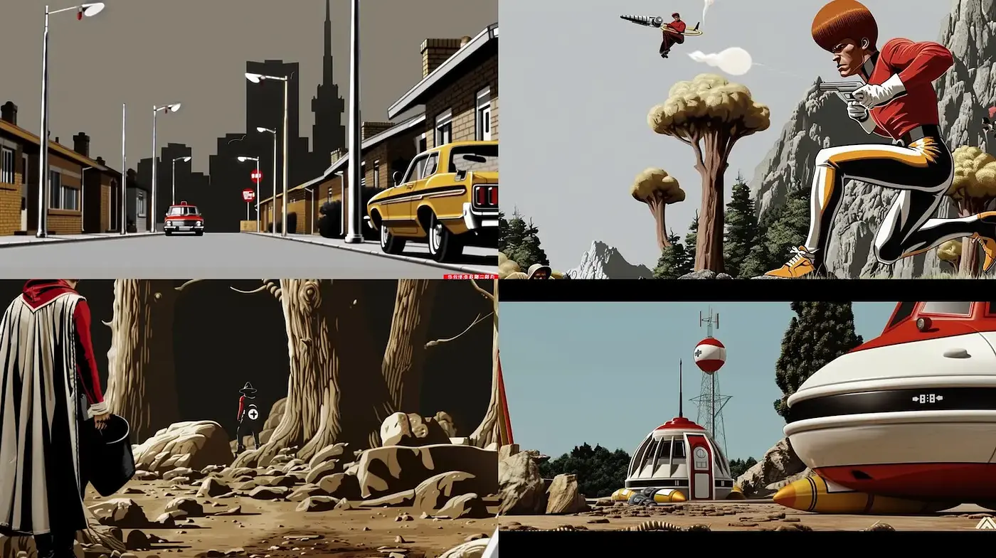 Dynamic and Stylized Retro Futurism with a Graphic Novel Aesthetic - Midjourney sref style