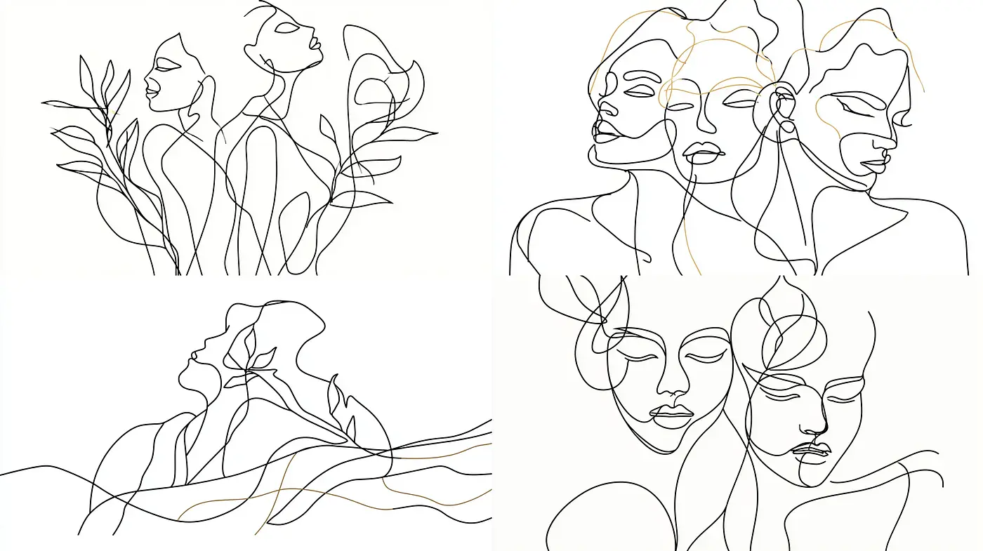 Elegant and Minimalist Line Art Expression with Natural Elements - Midjourney sref style