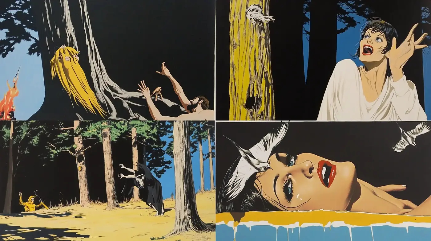 Dynamic Contrast Pop Art Fusion with Surrealist Overtones - Midjourney sref style