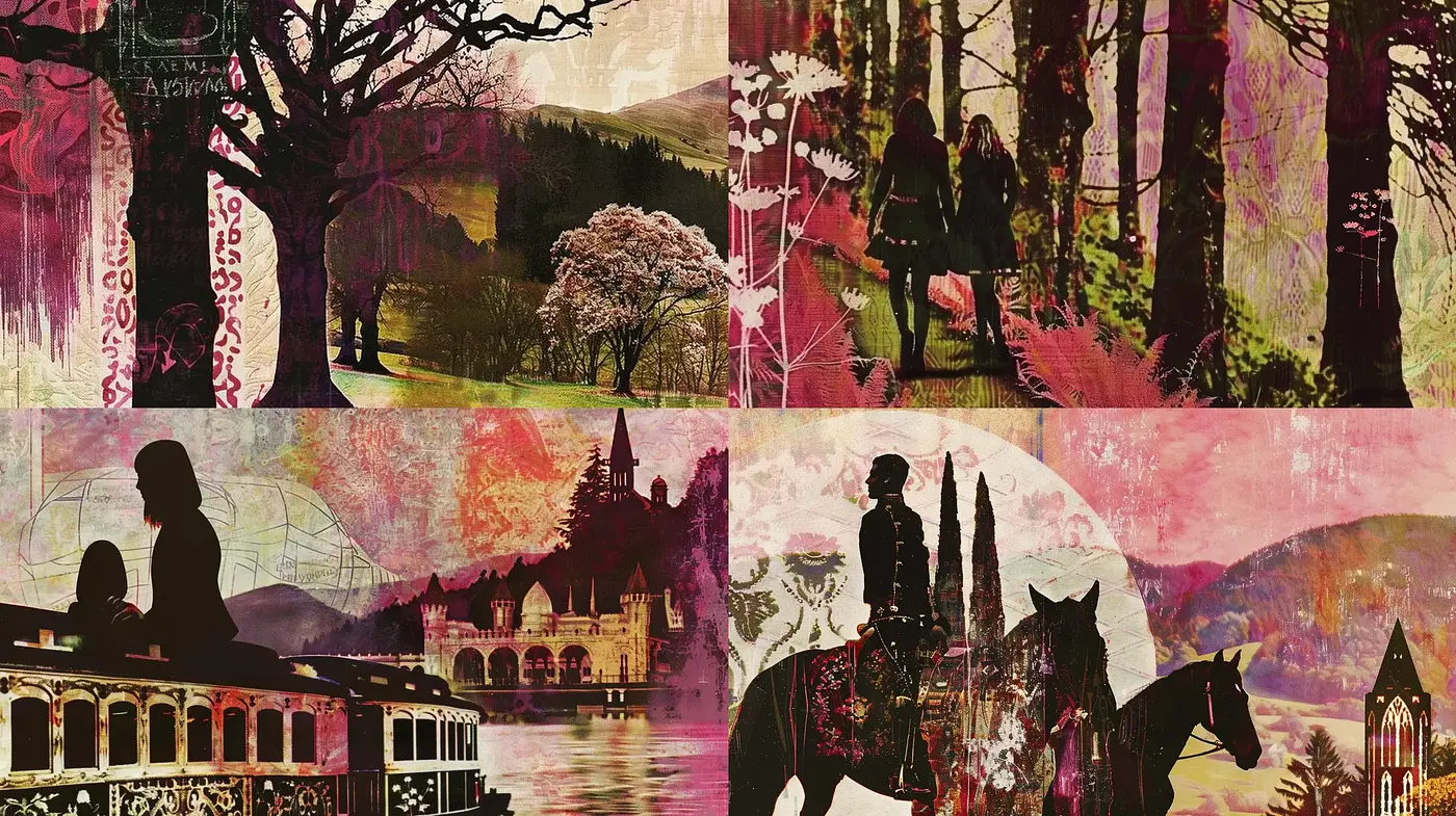 Ethereal Montage of Collaged Vistas and Silhouettes - Midjourney sref style