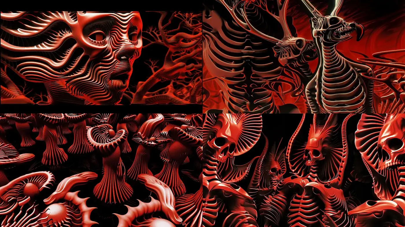 Cinematic and Distorted Exploration of the Macabre - Midjourney sref style