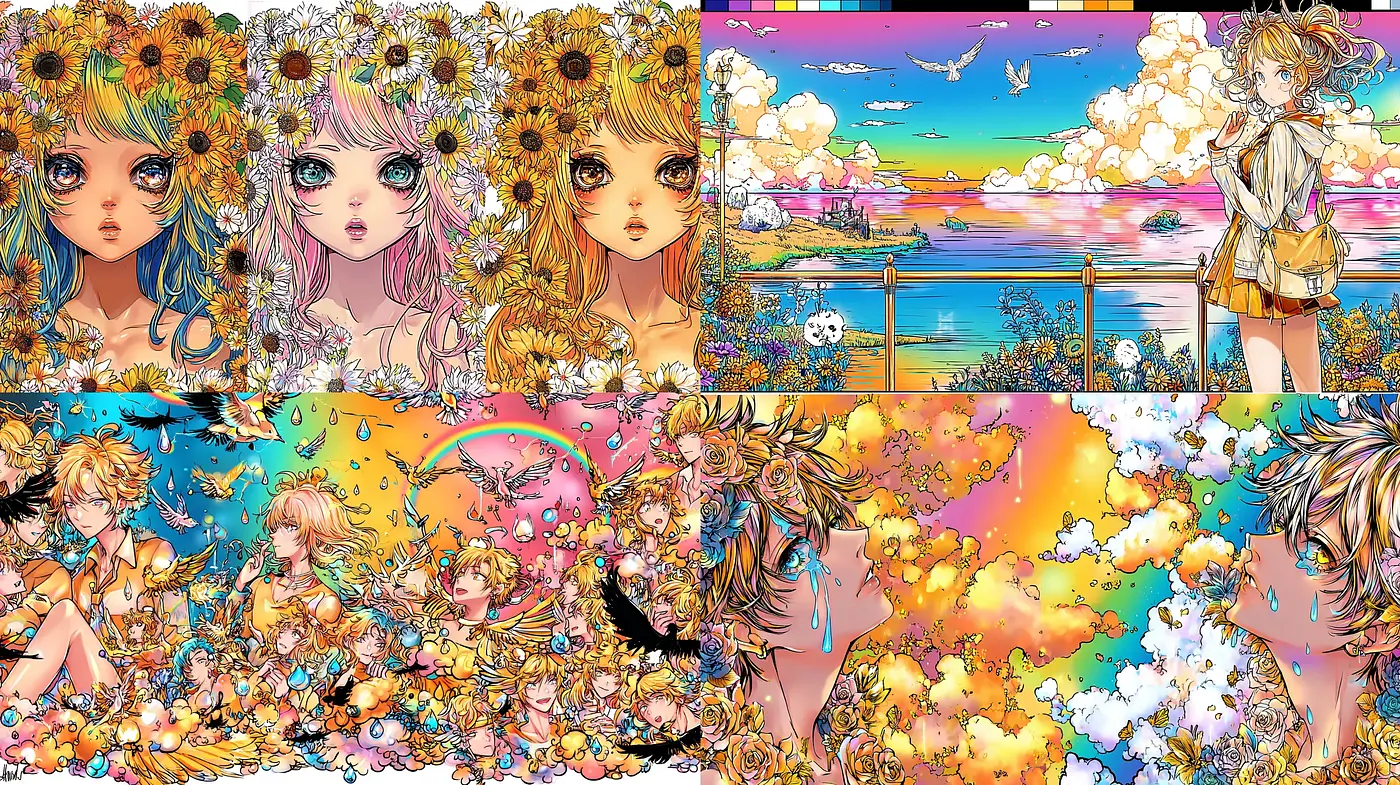 Whimsical and Colorful Floral Fantasy with Manga Influences - Midjourney sref style