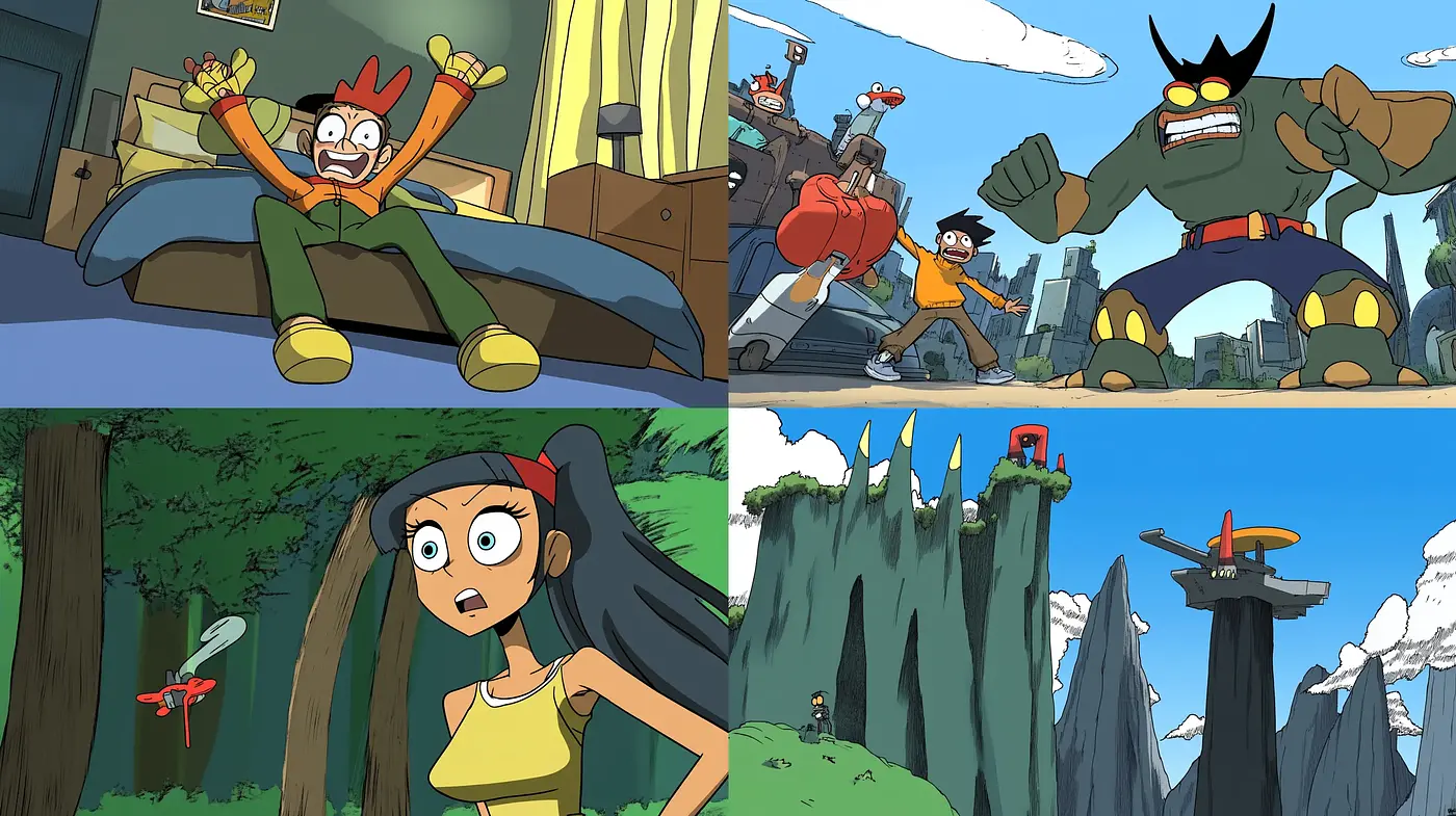 Vibrant Cel-Shaded Animation Infused with Dynamic Contours and Expressive Characters - Midjourney sref style