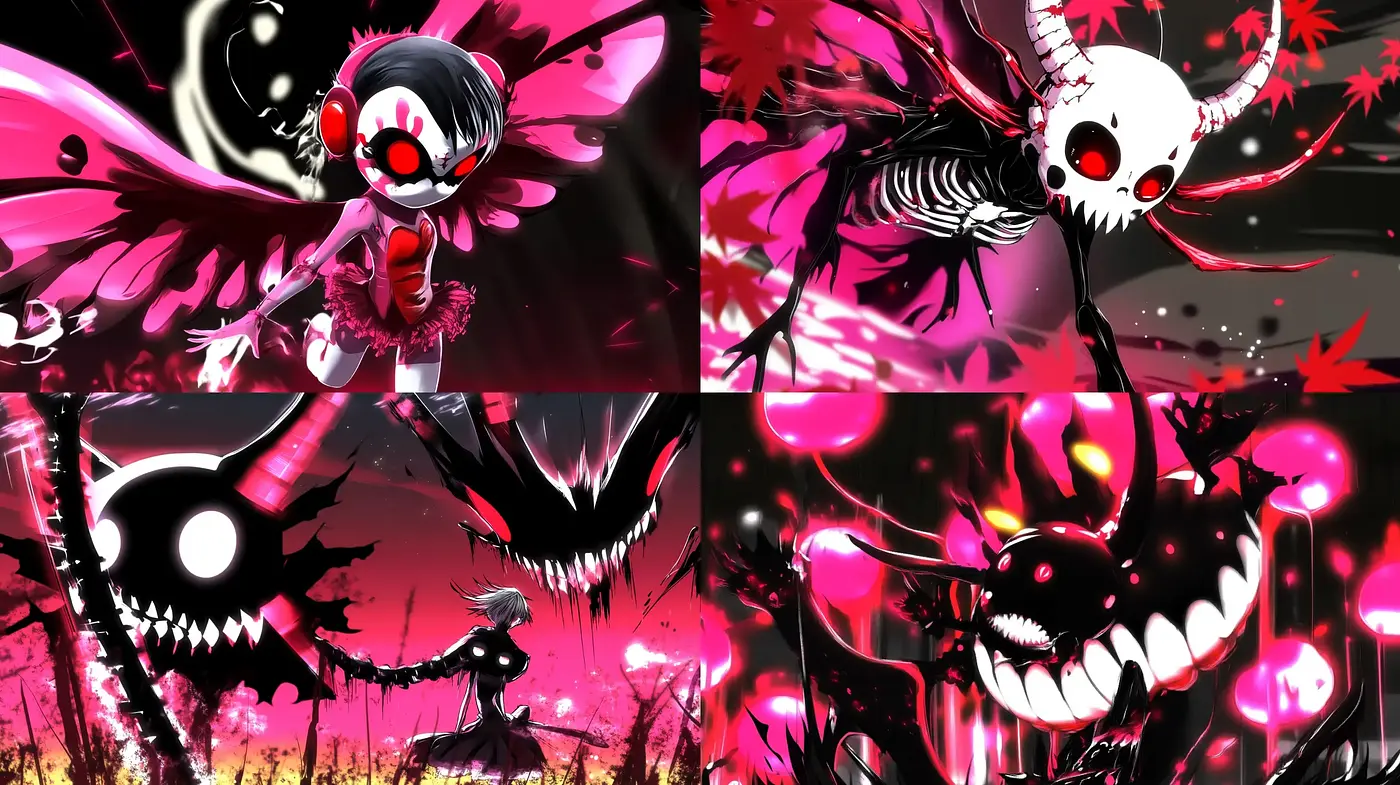 Vivid Crimson Nightmares: A Dark Phantasmagoria in Striking Monochrome and Red - Midjourney sref style