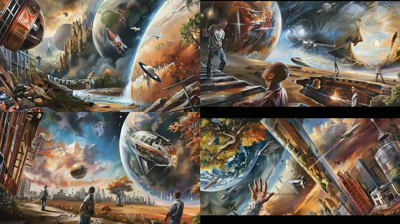 Futuristic Surrealism with Vibrant Cosmic Elements - Midjourney sref style