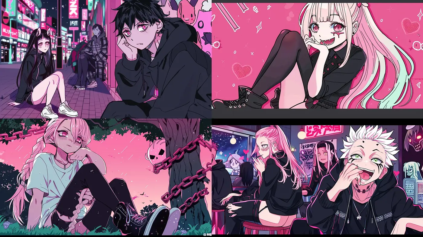 Neon-Noir Anime Aesthetic with a Romantic Cyberpunk Edge - Midjourney sref style