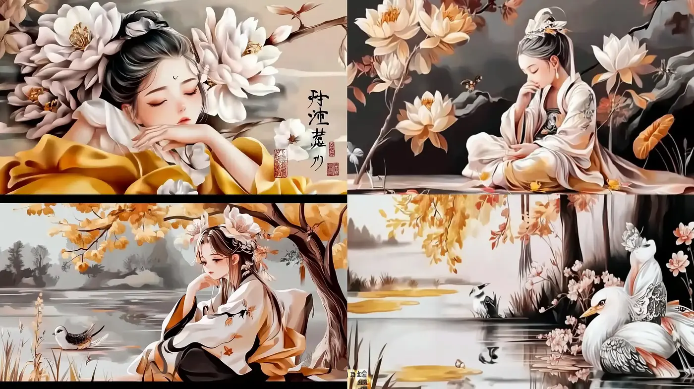 Serene Elegance in Monochromatic Blossom Vistas - Midjourney sref style
