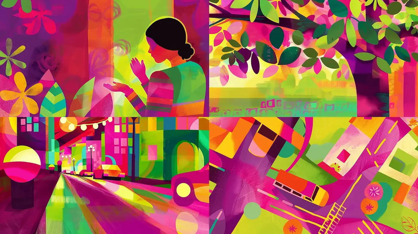 Vibrant, Abstract Geometric Expressionism with a Playful Modern Flair - Midjourney sref style