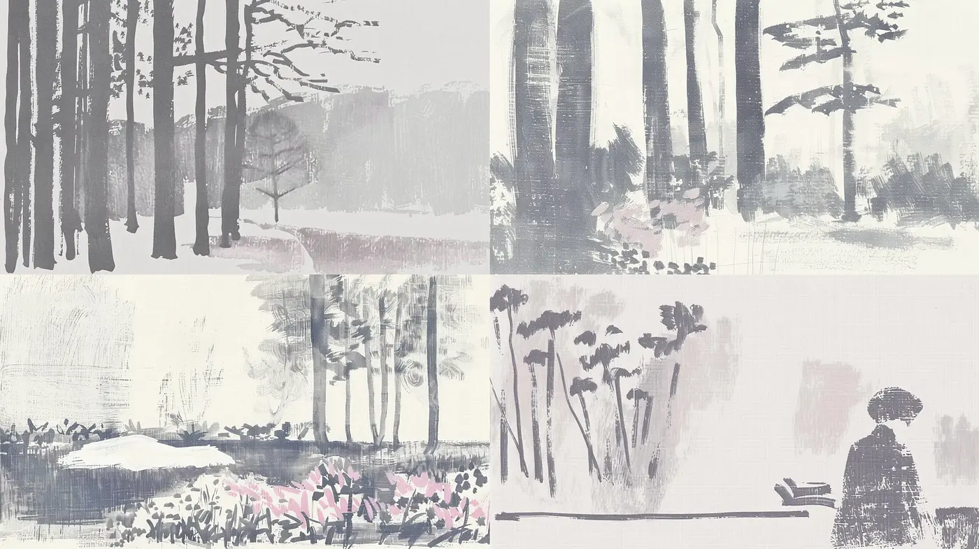 Serene Monochromatic Impressions of Nature - Midjourney sref style