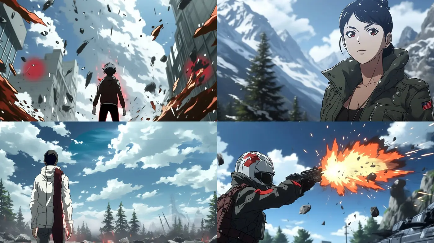 Dynamic Anime-Inspired Cinematic Frames with a Vibrant, Expressive Palette - Midjourney sref style