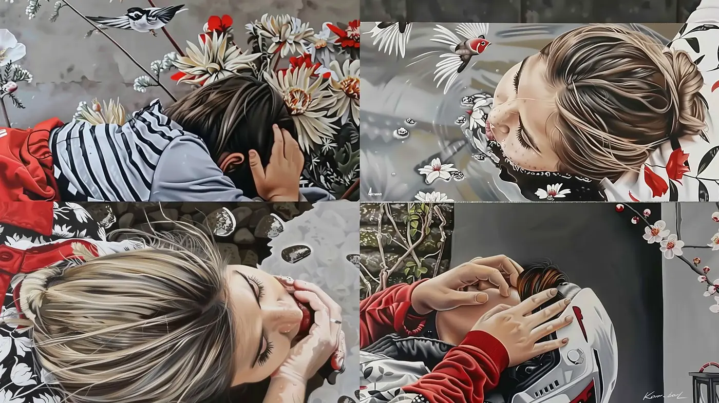 Reflections of Serenity: Floral Overlays and Soft Realism - Midjourney sref style