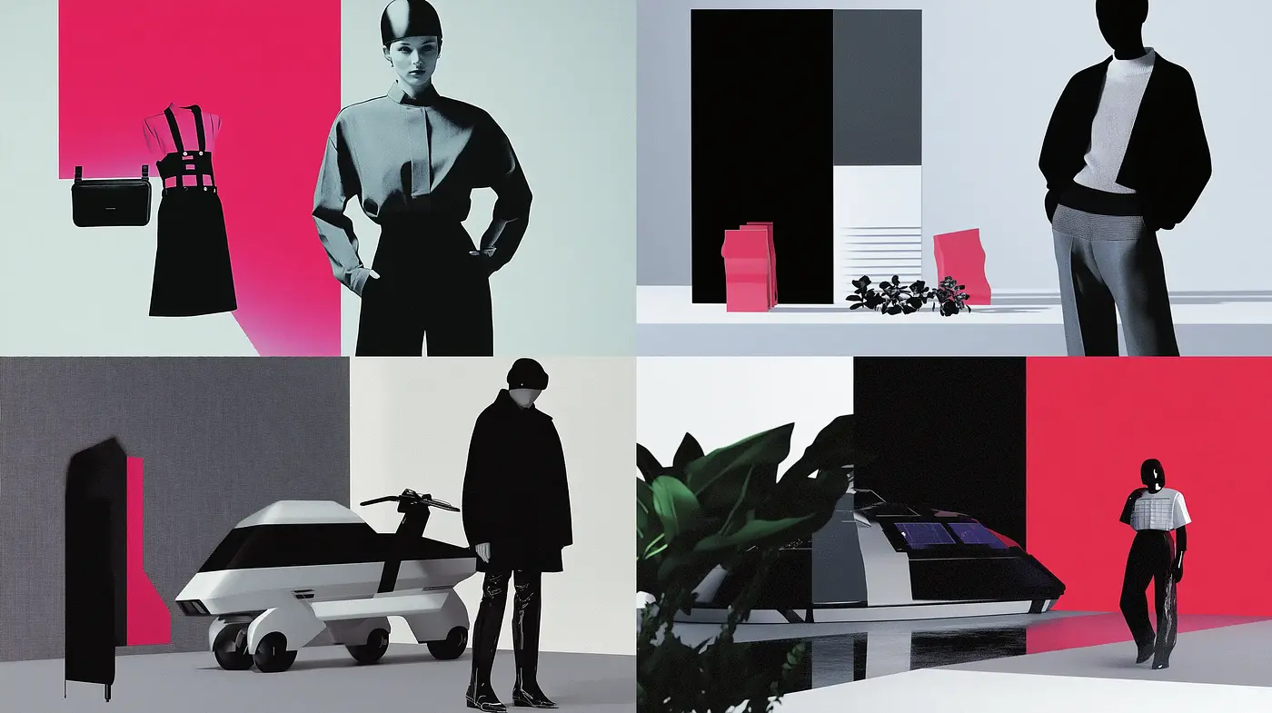 Monochromatic Modernity with a Dash of Vibrance - Midjourney sref style