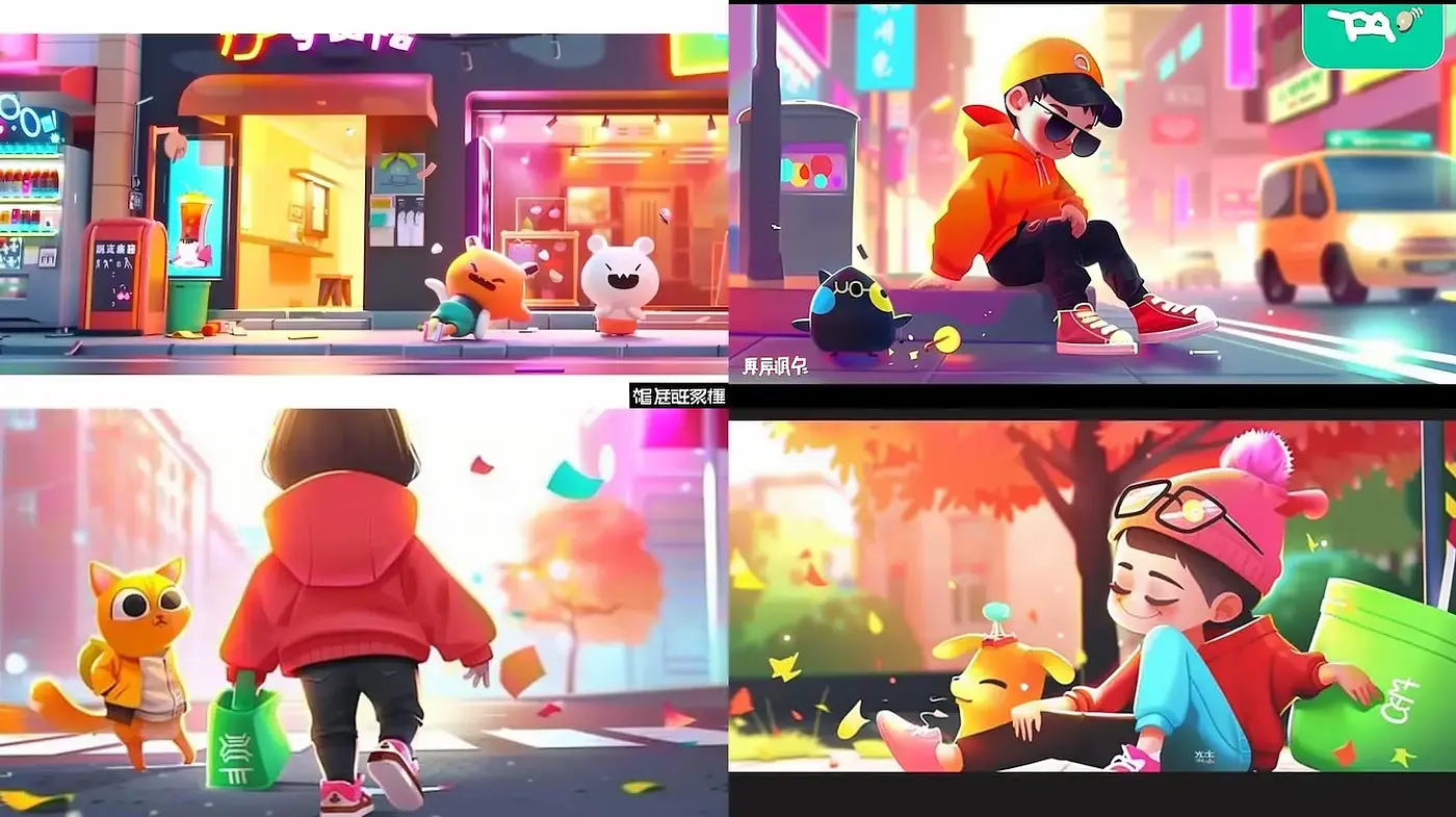 Vibrant and Playful Urban Scenes with a Whimsical Touch - Midjourney sref style