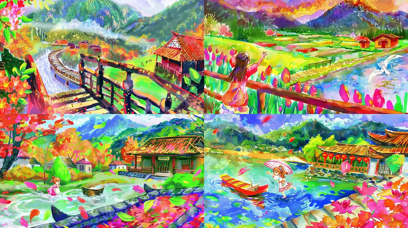 Luminous Dreamscape - An Idyllic Blend of Vivid Hues and Expressive Brushwork - Midjourney sref style