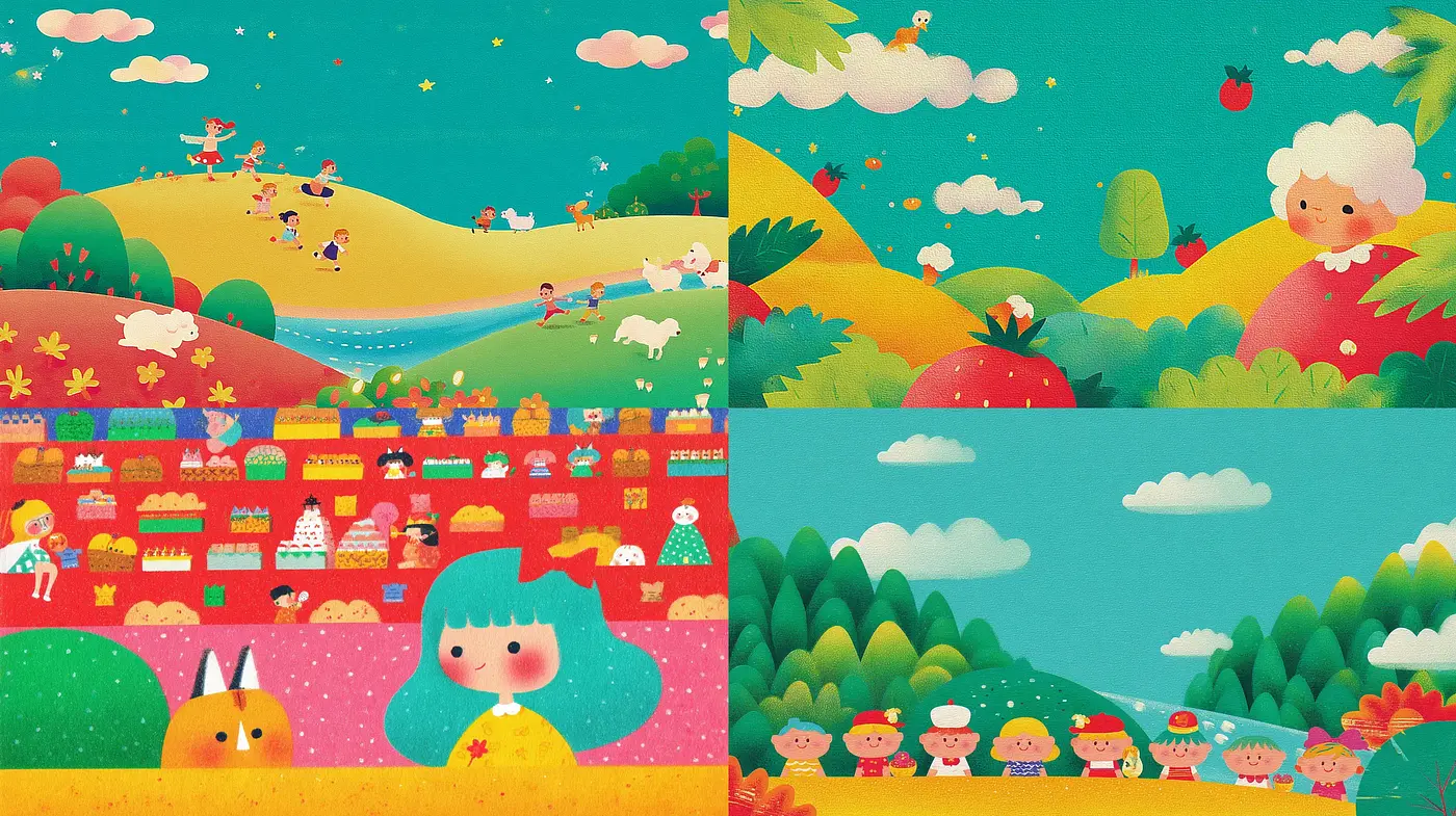 Whimsical and Playful Illustrations with a Vibrant Color Scheme - Midjourney sref style