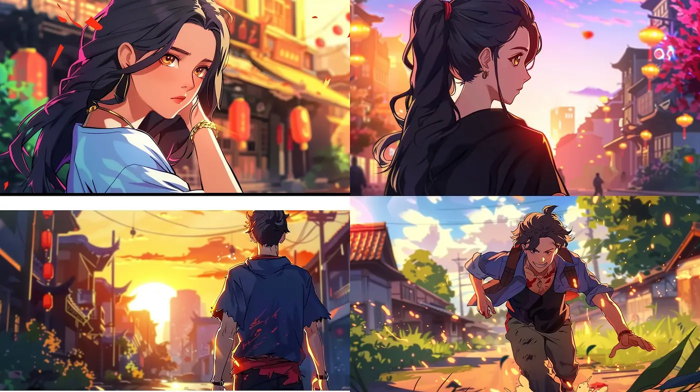 Dusk's Palette: Vibrant and Poetic Anime-Inspired Visual Symphony - Midjourney sref style