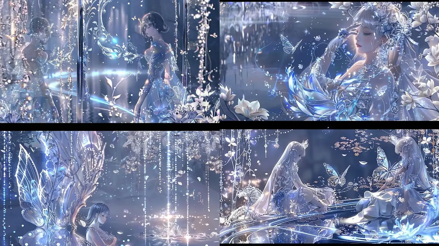 Ethereal Luminosity: A Dance of Light and Fantasy in a Crystalized Wonderland - Midjourney sref style