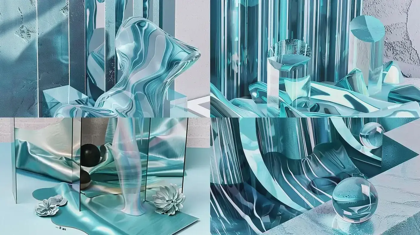 Contemporary Fluid Sculptures in an Ethereal Aqua Tone - Midjourney sref style