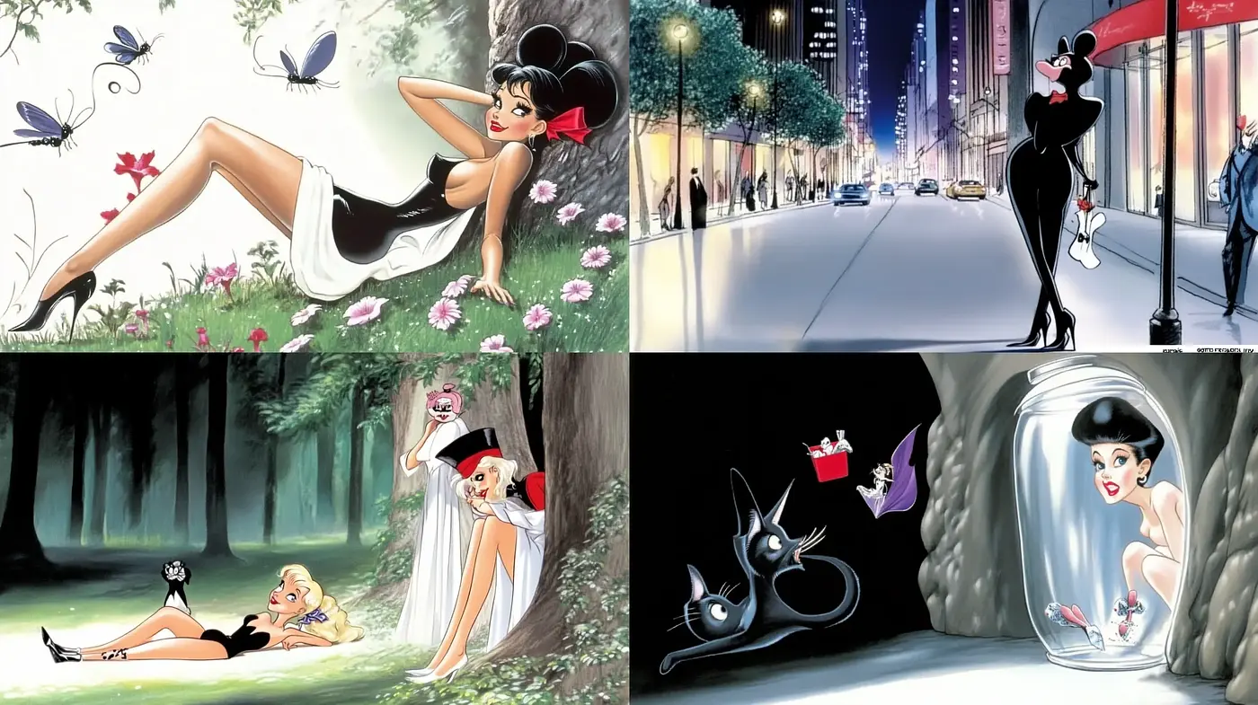 Retro Glamour and Animated Elegance - Midjourney sref style