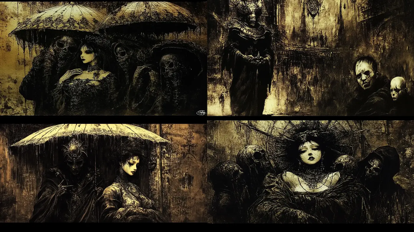 Gothic Macabre: A Dark Tapestry of Brooding Artistry - Midjourney sref style