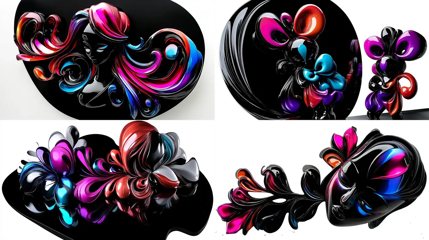 Spectral Fluidity: A Dance of Hues and Gloss in Abstract Forms - Midjourney sref style