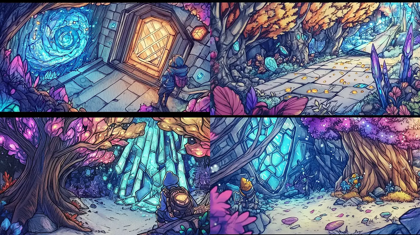 Enchanted Storybook Landscapes in Vibrant Hues - Midjourney sref style