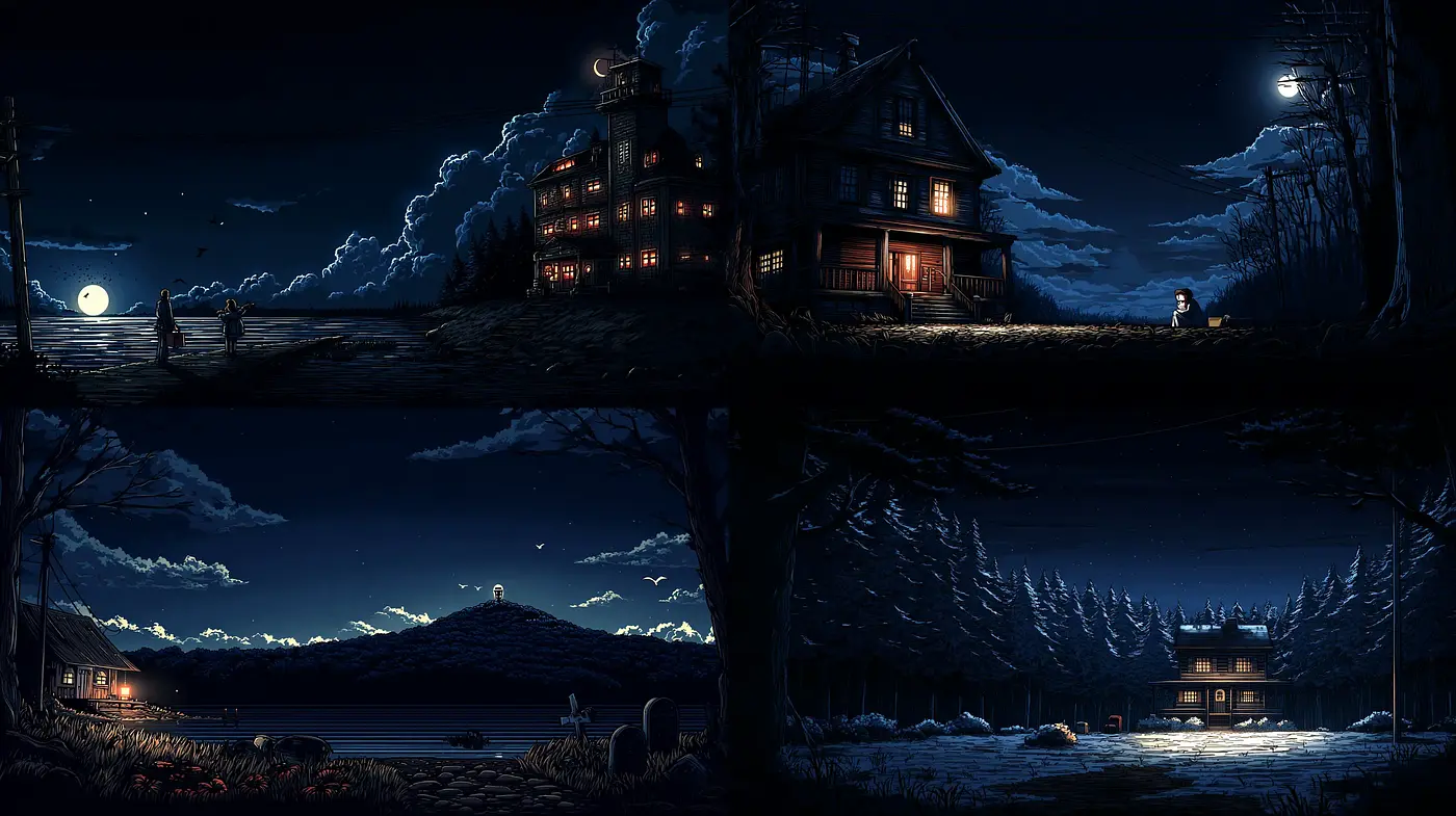 Mysterious Nightscapes with a Haunting Atmosphere - Midjourney sref style