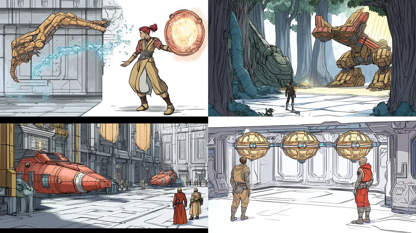 Futuristic Conceptual Synergy with a Nostalgic Comic Aesthetic - Midjourney sref style