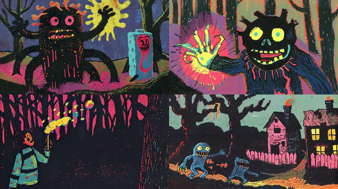 Eerie Folklore Narratives in Textured Expressionist Strokes - Midjourney sref style