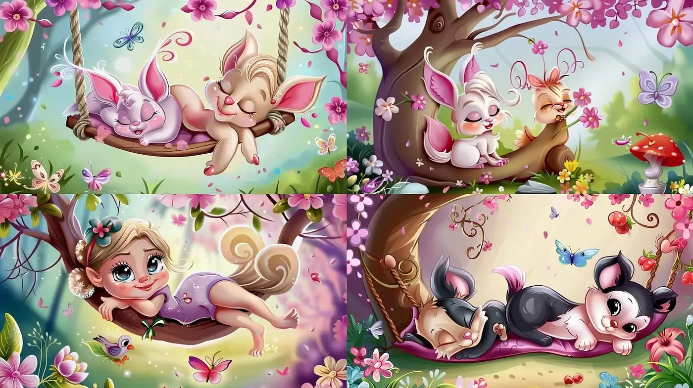 Charming Whimsical Springtime Illustrations with Consistent Character Design - Midjourney sref style