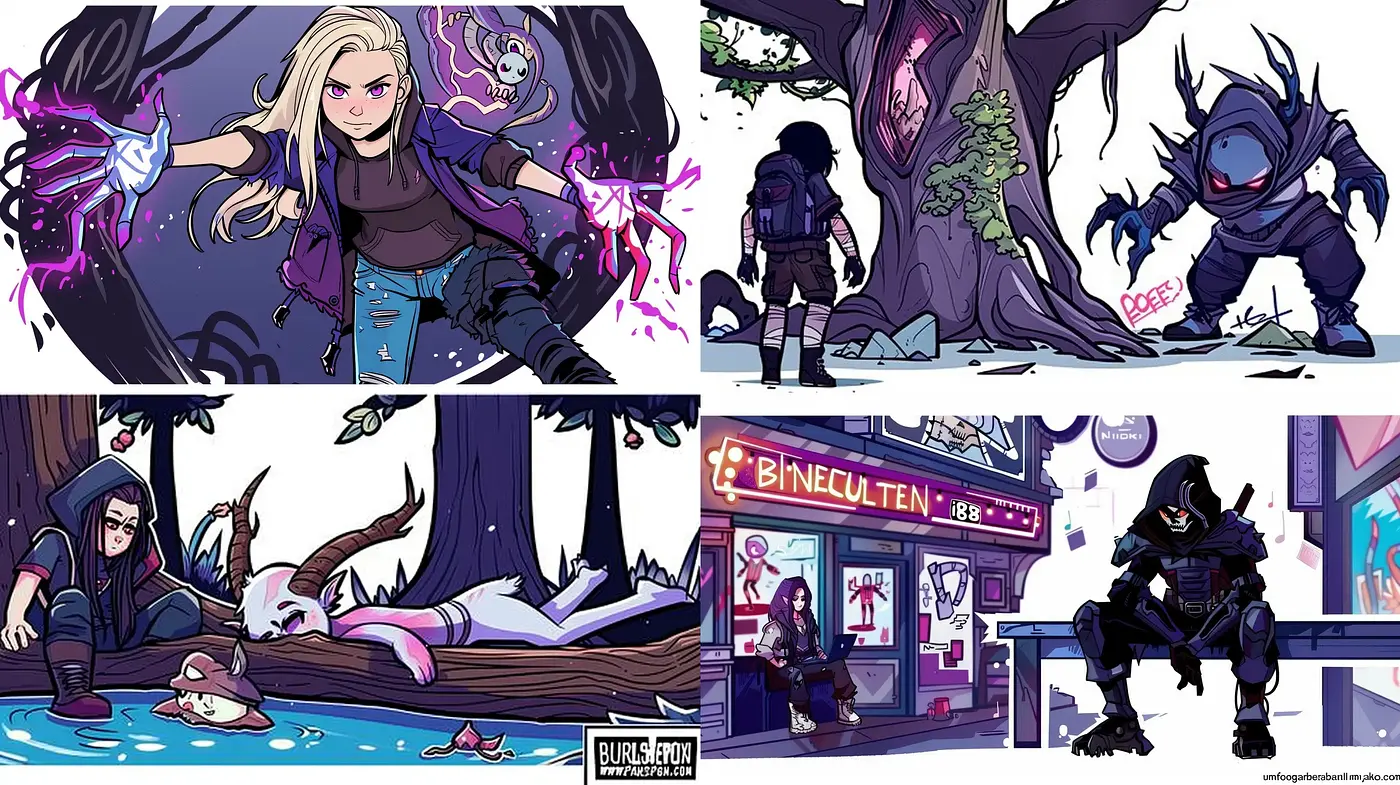 Dynamic Comic-Inspired Illustrative Fusion - Midjourney sref style