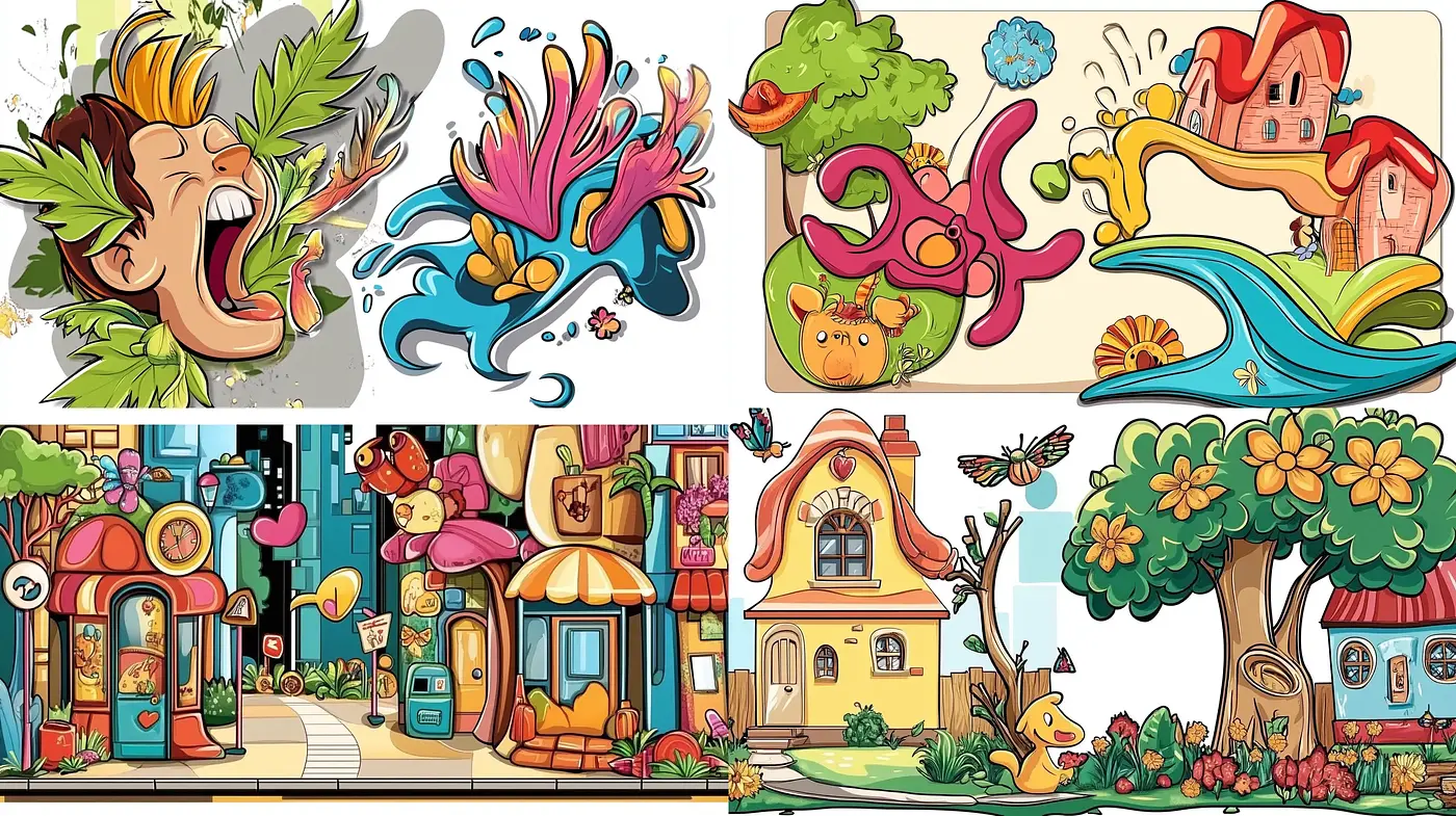 Whimsical Comic Vibrancy: A Playful Blend of Cartoon and Reality - Midjourney sref style