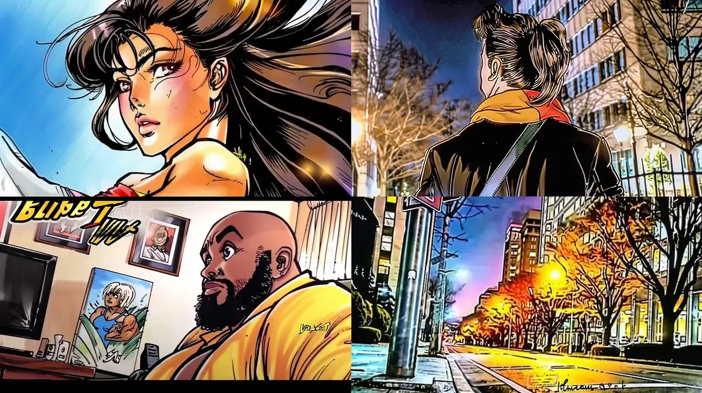 Dynamic and expressive visual narrative with urban influences - Midjourney sref style