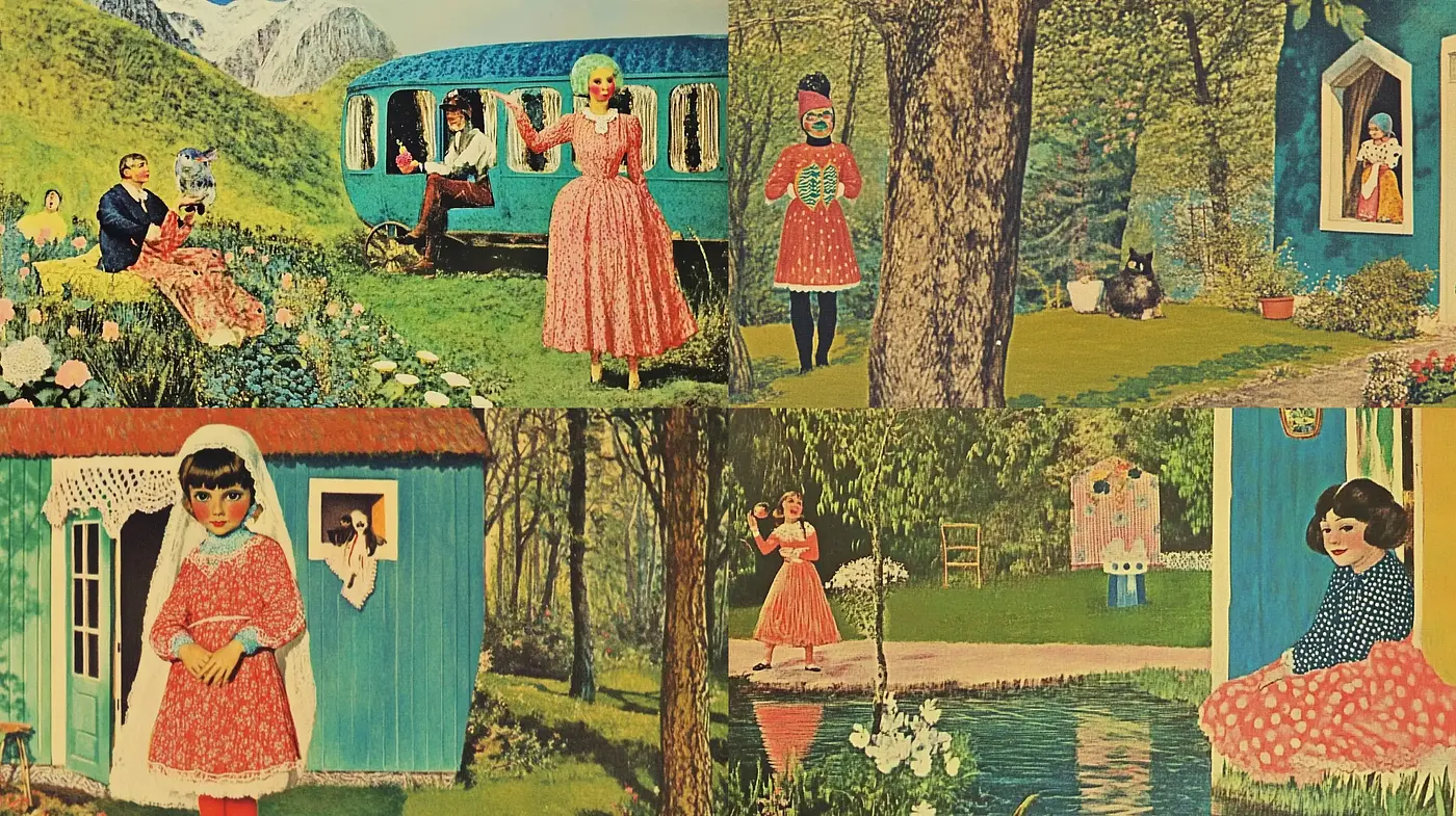 Whimsical Pastoral Dreamscapes with a Touch of Retro - Midjourney sref style