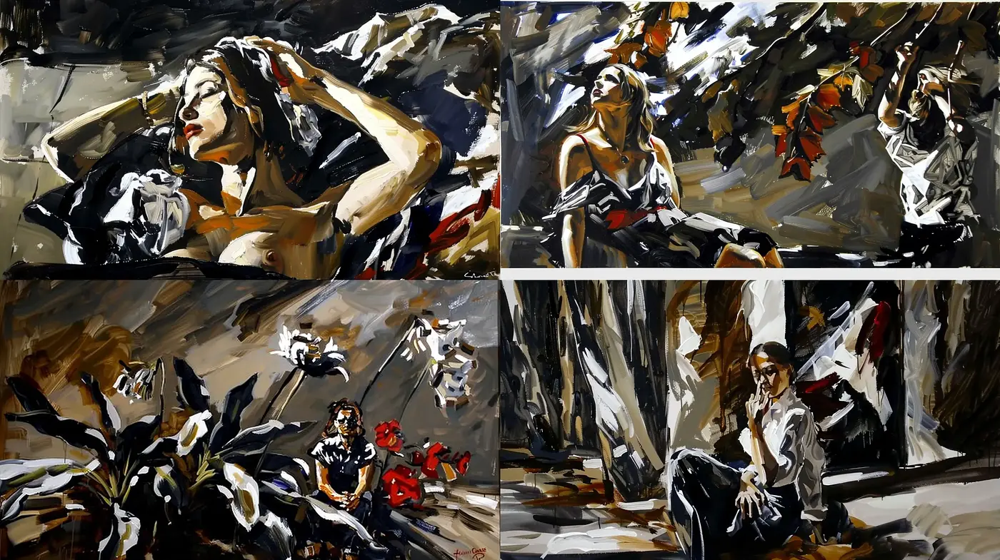 Contemporary Dynamic Brushwork Portraiture - Midjourney sref style