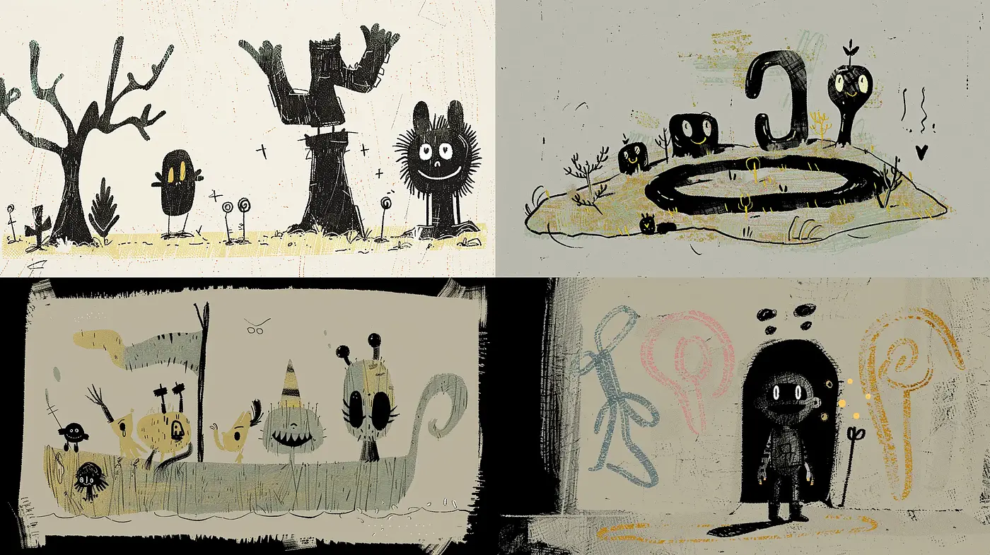 Whimsical Shadows and Textures: A Quirky Cartoonish Exploration - Midjourney sref style