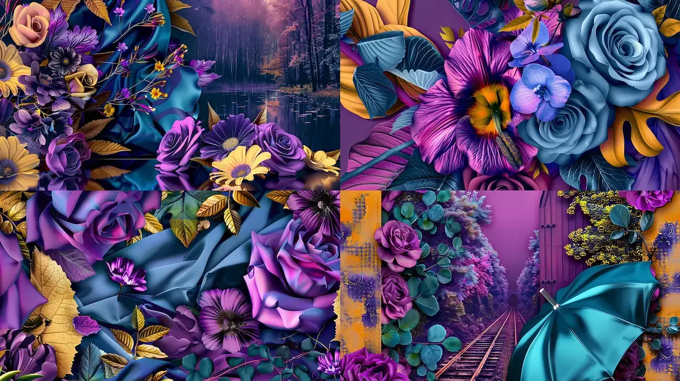 Vibrant Floral Extravaganza with Surreal Elements - Midjourney sref style